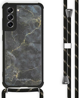 iMoshion Hoesje Geschikt voor Samsung Galaxy S21 FE Hoesje Met Koord - iMoshion Design Hoesje met Koord - Zwart / Black Marble