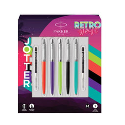 Parker Jotter Originals-balpennen Set | Retrowave-collectie | diverse kleuren | met 2 zwarte navullingen | medium punt | 7 stuks