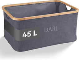 DARI Opvouwbare Wasmand 45L - Heupwasmand - Bamboe - Grijs