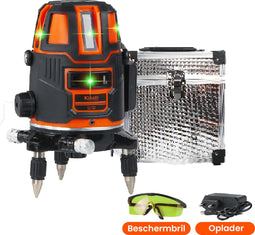 Kibani Losse Kruislijnlaser - Bouwlaser Zelfnivellerend - Kruislijnlaser Zelfnivellerend - Kruislaser - Rotatielaser - Laserwaterpas - Lijnlaser - Oplaadbare Accu - Groen - met Opberg Box