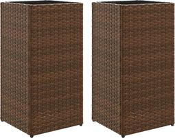 vidaXL - Plantenbakken - 2 - st - 30x30x60 - cm - poly - rattan - bruin