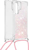Lunso - Backcover hoes met koord - Geschikt voor Samsung Galaxy S22 Ultra - Glitter Rose Zilver