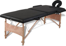 vidaXL - Inklapbare - massagetafel - 2 - zones - met - houten - frame - (zwart)