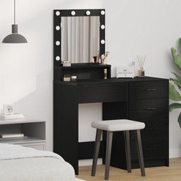 vidaXL - Zwarte - Eiken - Kaptafel - met - LED - Verlichting - - - 50x41x135 - cm