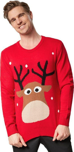 Dressforfun Kersttrui XXL - Vrolijk rendierontwerp - Rood wit bruin