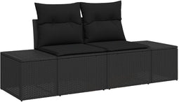 vidaXL - Ligzetel - Tuin - met - Kussens - Zwart - Poly - Rattan