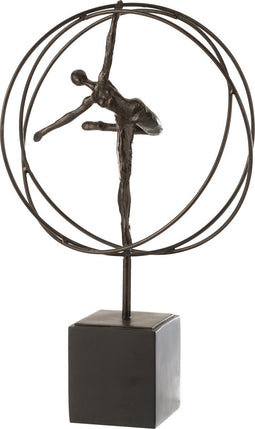 J-Line decoratie Gymnaste In Cirkel Been Gestrekt - polyresin - donkerbruin