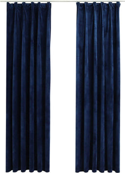 vidaXL - Gordijnen - verduisterend - 2 - st - met - haken - 140x175 - cm - fluweel - blauw