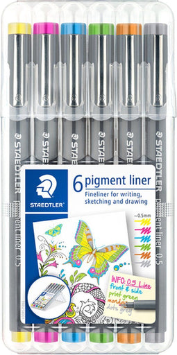 Staedtler - Fineliner pigment 308 0.5mm 6 st ass | Etui a 6 stuk | 10 stuks