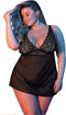 Magic Silk Babydoll met Open Rug en G-String Set - M black L/X