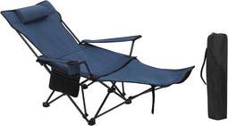 Woltu Ultralichte Opvouwbare Campingstoel - Voetensteun Bekerhouder - Blauw - 115x88,5x84 cm