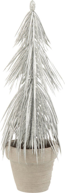 J-Line dennenboom In Pot Glitter - kunststof - zilver - 2 stuks