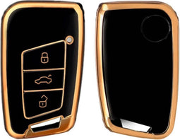 Autosleutel hoesje Geschikt voor Volkswagen - TPU Sleutelhoesje - Auto Sleutelcover - Autosleutelhoes -VW,Seat,Skoda - goud -D3 - Volkswagen Up, Volkswagen Polo, Volkswagen Golf, Volkswagen Touran, Volkswagen Caddy, Volkswagen Transporter, Volkswage