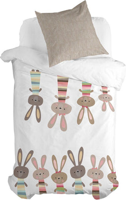Dekbedovertrek set HappyFriday Moshi Moshi Rabbit Family Multicolour Bed van 80 2 Onderdelen