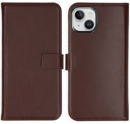 Selencia iPhone 15 - Echt Lederen Bookcase - 3 Pashouders - Bruin