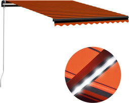 vidaXL - Luifel - handmatig - uittrekbaar - met - LED - 300x250 - cm - oranje - en - bruin