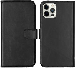 Selencia iPhone 12 Pro Max - Echt Lederen Bookcase - 3 Pashouders - Zwart