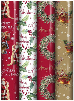 Traditioneel Engels Cadeaupapier - 4 Rollen 4m x 70cm - Kerstmotieven Multikleur
