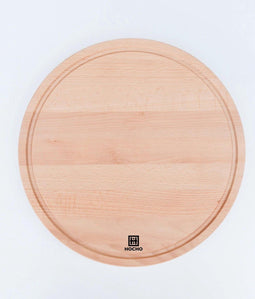 HOCHO Dikke Ronde Snijplank - Beukenhout - Ø 350x40 mm met Sapgeul en Handgrepen