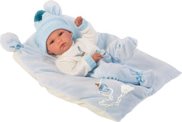 Llorens blanke pop BIMBO CON COJIN CELESTE met muts 35cm