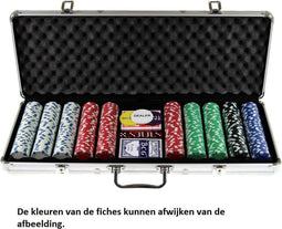 Poker koffer Alu 500 - Pokerfiches 11.5 gr - 500 chips met dobbelsteen symbolen