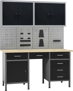vidaXL - Werkbank - met - vier - wandpanelen - en - twee - kasten
