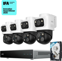 Eufy S4 Max - PoE NVR Security System - 16 MP triple lens bullet-PTZ Cam 360° PTZ 8× auto zoom nachtzicht 24/7 opname 2 TB HD - Wit