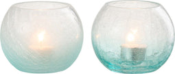 J-Line windlicht Bol Craquele - glas - blauw - small - 2 stuks