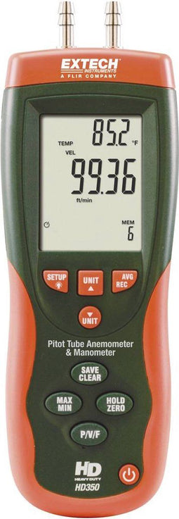 Extech HD350 - pitot tube anemometer - differentiële manometer - luchtsnelheid - luchtstroom