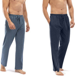 Milanoro - Set van 2 katoenen pyjamabroeken - Elastische tailleband - Navy / Blauw effen (2 stuks)