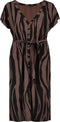 Expresso Gaia - Zomerjurk - Midi-lengte met V-hals en strikceintuur - Zebraprint zwart en bruin - M