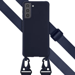Selencia Hoesje Geschikt voor Samsung Galaxy S21 Hoesje Met Koord - Selencia Siliconen hoesje met afneembaar koord - Donkerblauw