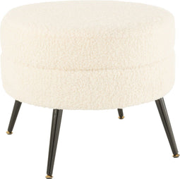 J-Line Kruk Rond Metaal Voeten Bouclé Wit