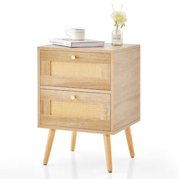 Rotan Nachtkastje - Mid-Century Modern - 2 Laden - 40 x 35 x 50 cm
