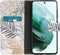 iMoshion Hoesje Geschikt voor Samsung Galaxy S21 FE Hoesje Met Pasjeshouder - iMoshion Design Softcase Bookcase - Wit / Meerkleurig / Goud / Glamour Botanic