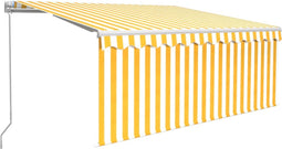 vidaXL - Luifel - handmatig - uittrekbaar - rolgordijn - LED - 3,5x2,5 - m - geel - wit