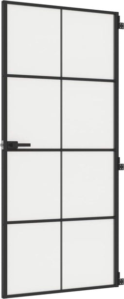 vidaXL - Binnendeur - smal - 93x201,5 - cm - gehard - glas - en - aluminium - zwart