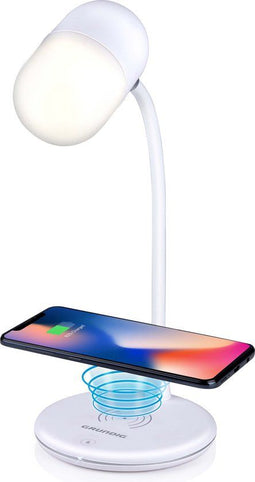 Grundig Bureaulamp Led 3-in-1 - Draadloze Telefoonoplader Qi - Bluetooth Speaker - Wit