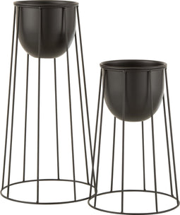 J-Line bloempot Op Voet Lijnen - metaal - zwart - large - Ø 23 cm