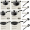 tectake® Pannenset Varese - 15-delig - 4 Kookpannen - 2 Steelpannen - Aluminium Antiaanbak - Glazen Deksels - Zwart (15-delig)