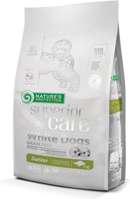 NATURE'S PROTECTION SUPERIOR CARE dry grain free food for junior small and mini breed dogs with white coat, with white fish 10kg.