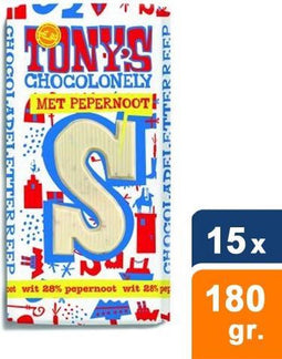 Tony's Chocolonely - Chocoladeletter reep Wit Pepernoot S - 15x 180g