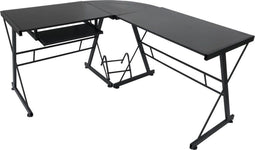 Hoekbureau computertafel - L vormige hoek tafel - toetsenbord en desktop houder - zwart