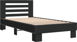 vidaXL - Bedframe - bewerkt - hout - en - metaal - zwart - 100x200 - cm