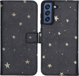 iMoshion Hoesje Geschikt voor Samsung Galaxy S21 FE Hoesje Met Pasjeshouder - iMoshion Design Softcase Bookcase - Goud / Zwart / Stars Gold