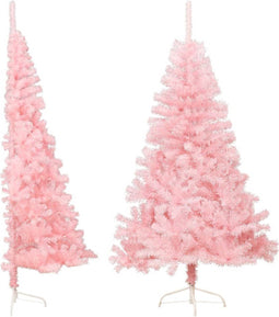 vidaXL - Kunstkerstboom - met - standaard - half - 120 - cm - PVC - roze