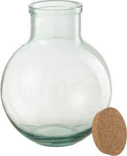 J-Line voorraadpot Rond Kurk - gerecycleerd glas - transparant - large