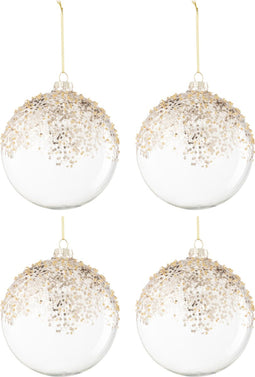 J-Line Doos Van 4 Kerstbal Pailletten Glas Transparant/Goud