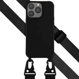 Selencia Hoesje Geschikt voor iPhone 13 Pro Hoesje Met Koord - Selencia Siliconen hoesje met afneembaar koord - Zwart