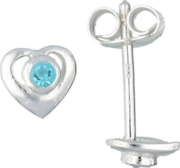 Lilly - Kinderoorknopjes - Hart met blauw zirkonia - 5.5mm x 5.8mm